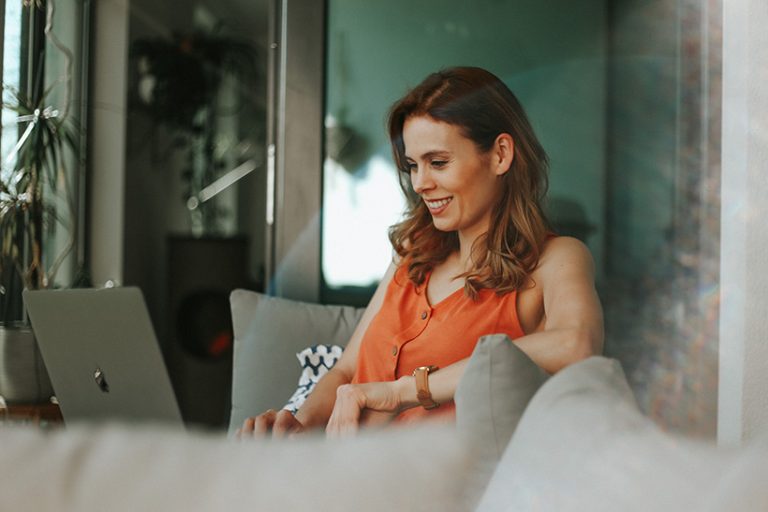 Woman working on laptop